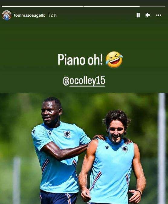 Social Sampdoria, Augello scherza in ritiro con Colley: "Piano oh!"