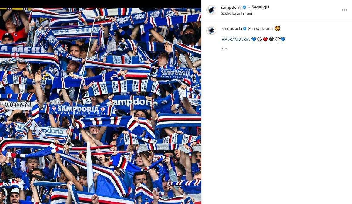 Abbonamenti, Gradinata Sud esaurita: Sampdoria festeggia sui social