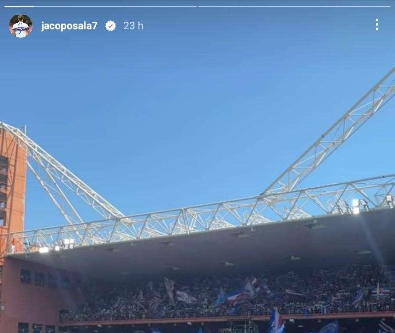 Ex Sampdoria, Jacopo Sala ammira le bandiere della Sud: "Brividi"