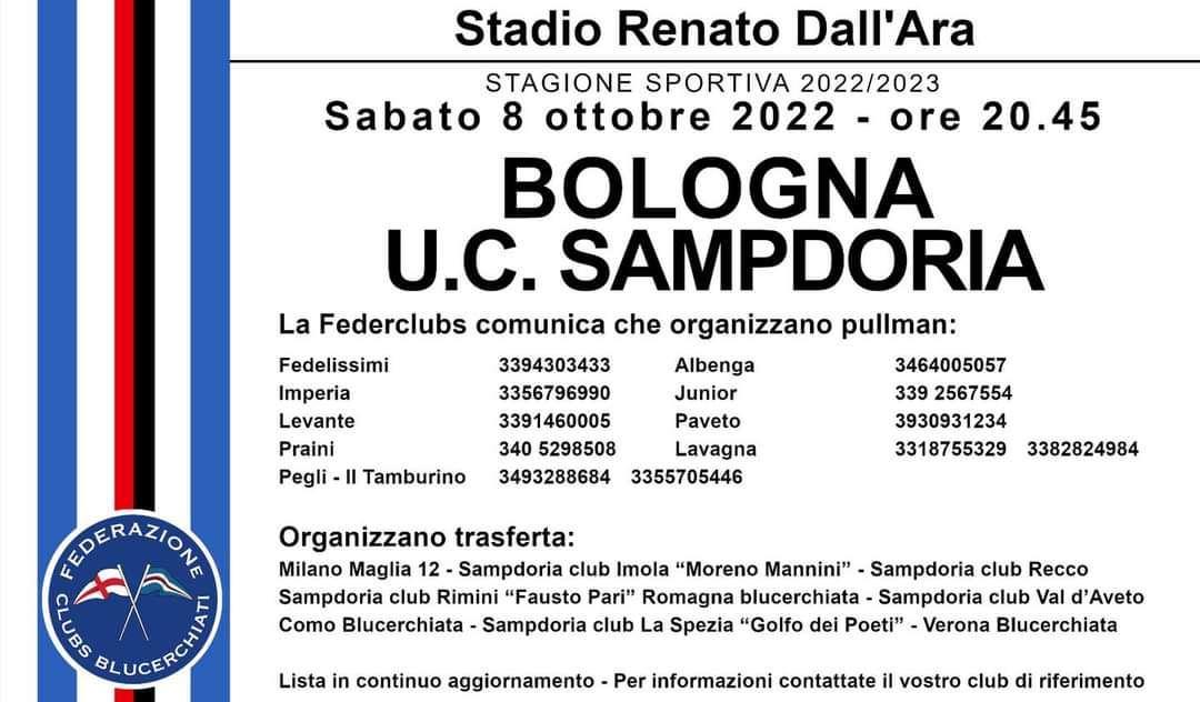 Trasferta Sampdoria a Bologna, il post della Federclubs