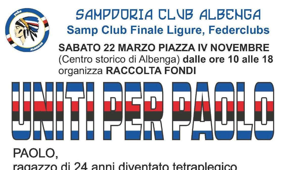 Sampdoria Club Albenga: sabato 22 marzo raccolta fondi "Uniti per Paolo"