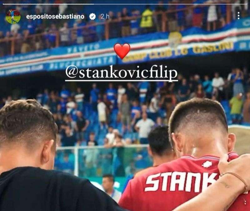 Social Sampdoria, l'incoraggiamento di Esposito all'amico Stankovic