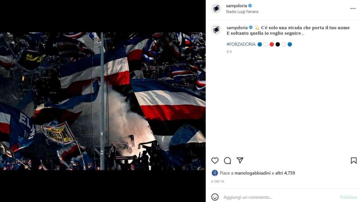 Sampdoria celebra i suoi tifosi: "C'è solo una strada che porta il tuo nome"