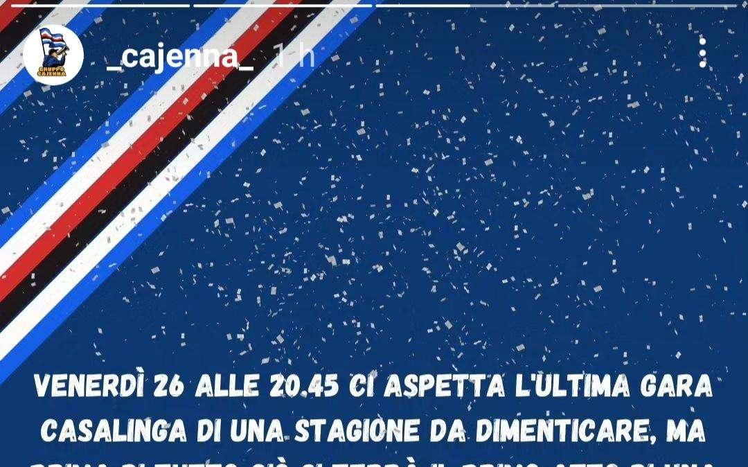 Sampdoria, il gruppo Cajenna: "Compatti, insieme a noi"