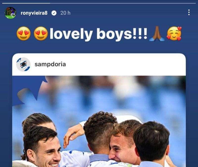 Sampdoria, Vieira esulta con i compagni: "Bravissimi ragazzi!"