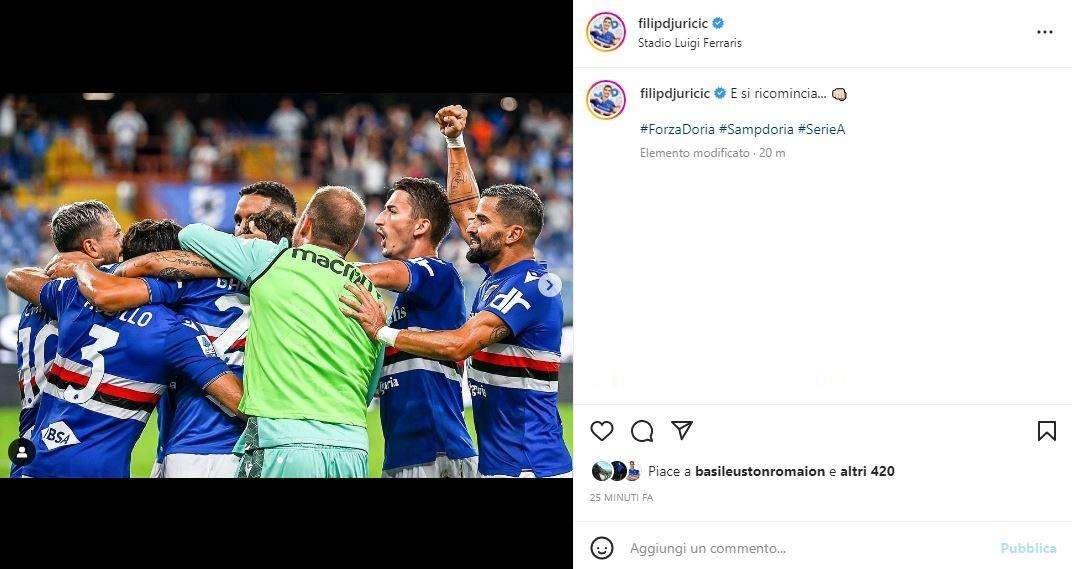 Sampdoria, Djuricic felice dopo la Lazio: "E si ricomincia..."
