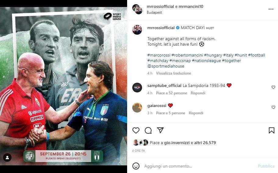 Ungheria - Italia, sui social foto di Mancini e M. Rossi in maglia Sampdoria