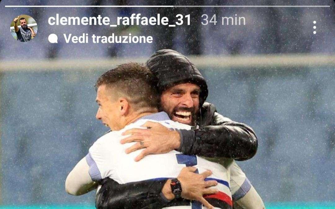 Sampdoria social, l'abbraccio tra Stankovic e il preparatore portieri Clemente