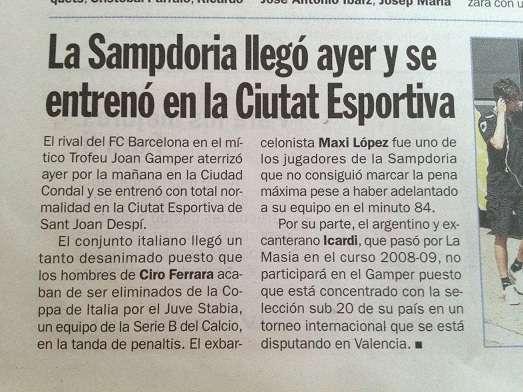 BARCELLONA LIVE - PHOTOGALLERY - Il Mundo Deportivo dedica un articolo alla Samp