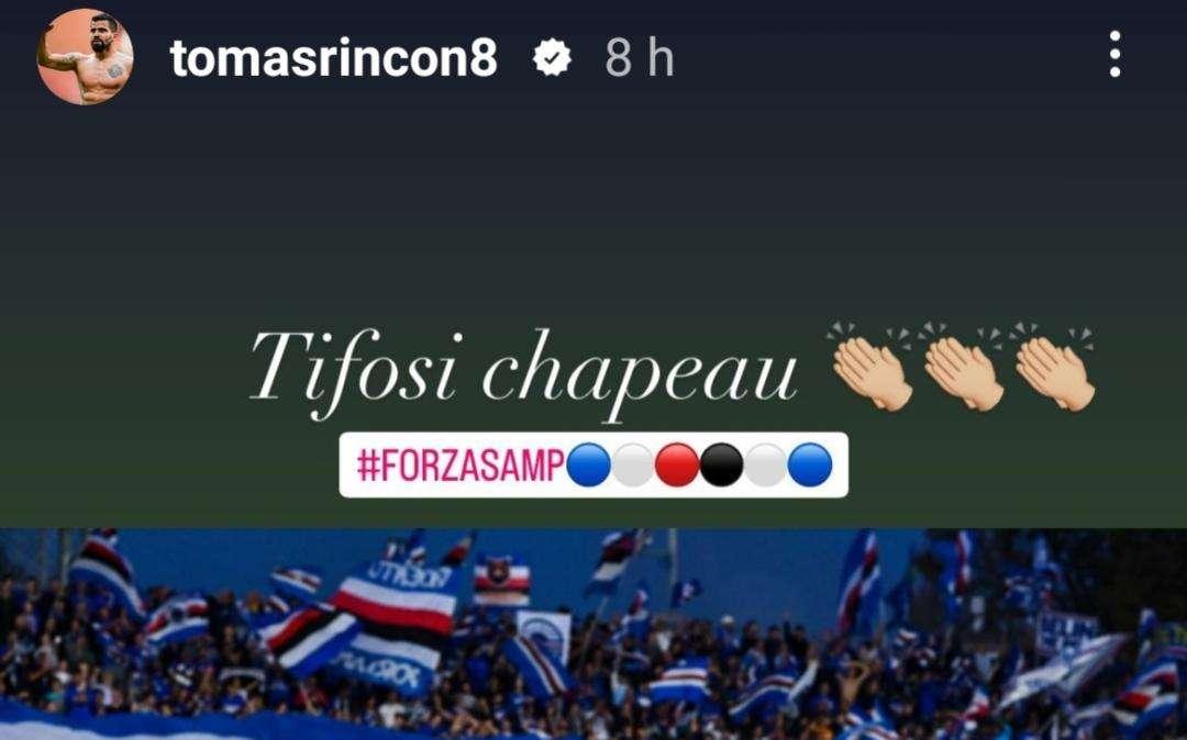 Sampdoria, il messaggio di Rincon: "Chapeau tifosi"