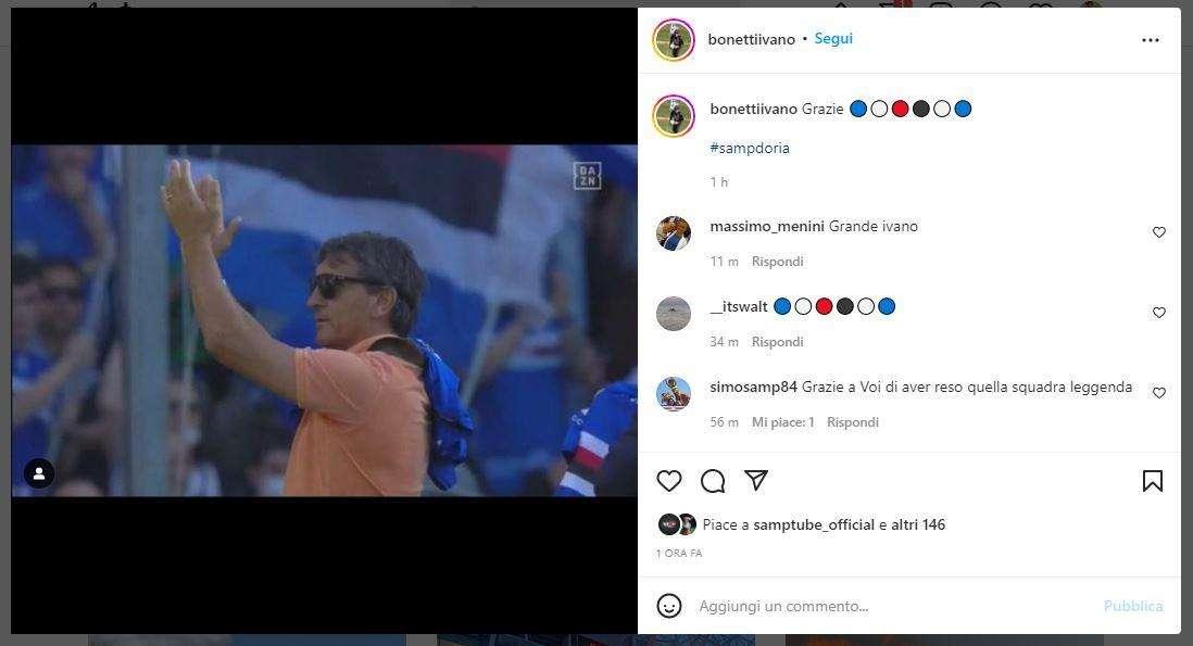 Sampdoria Legends, il ringraziamento di I. Bonetti sui social