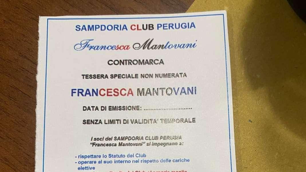 Sampdoria Club Perugia, consegnata tessera speciale a Francesca Mantovani