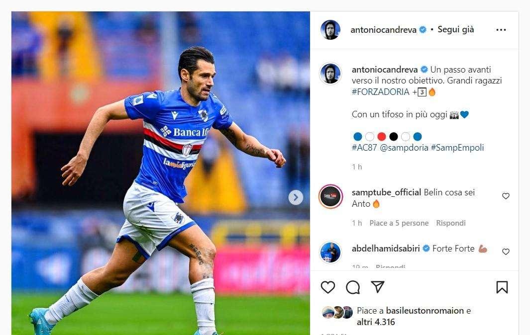 Sampdoria, Candreva concreto: "Un passo avanti verso il nostro obiettivo"