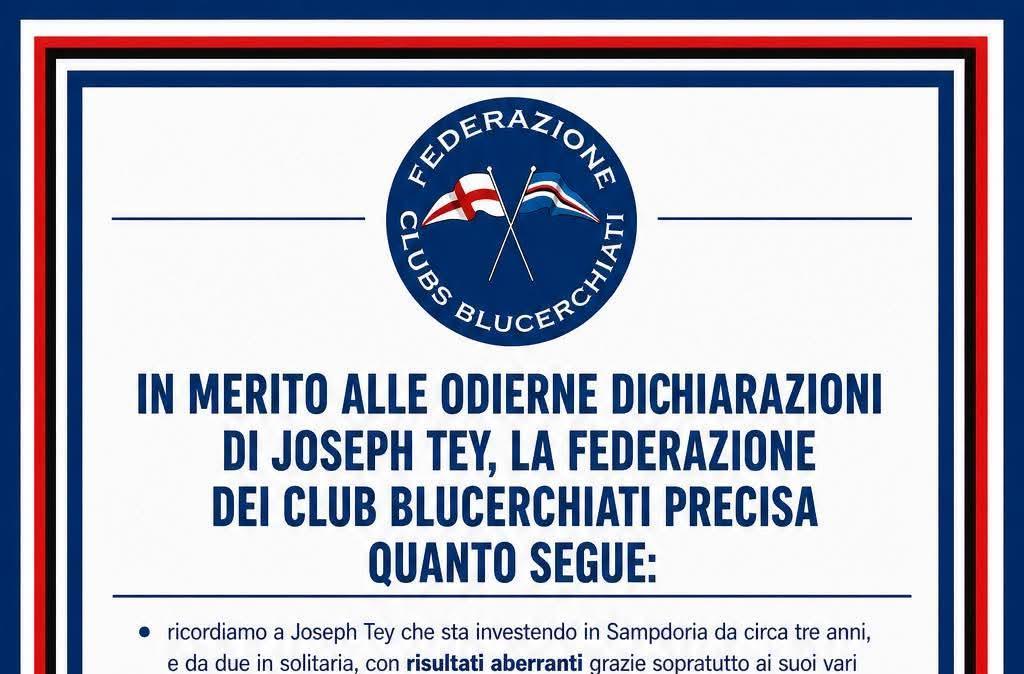 Sampdoria, comunicato Federclubs dopo le dichiarazioni di Tey