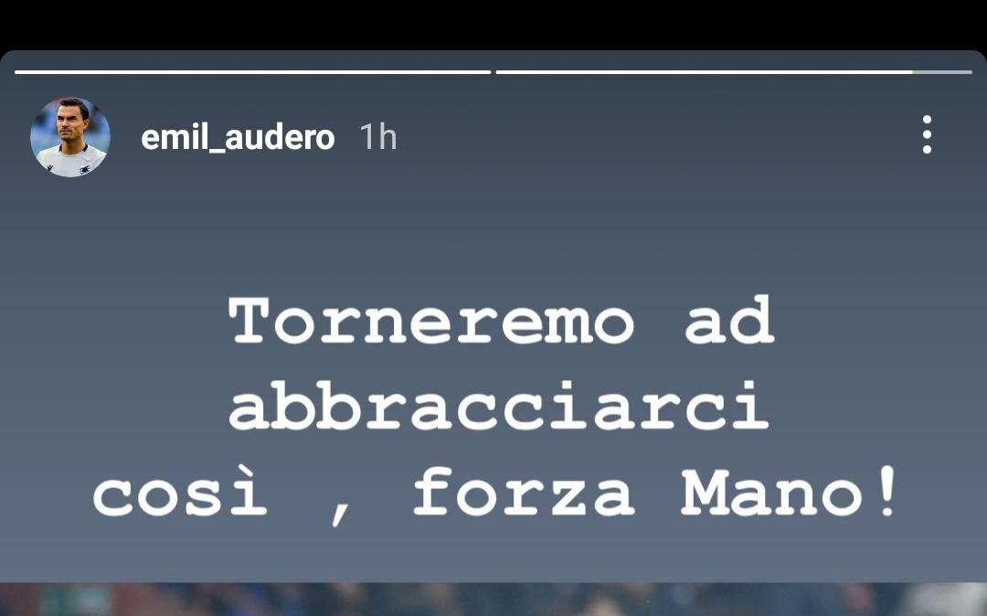 Audero a Gabbiadini: "Torneremo ad abbracciarci, forza"