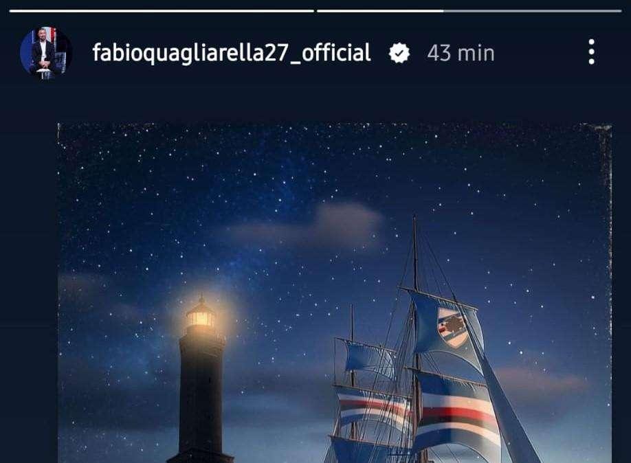 L'ex Quagliarella festeggia sui social la vittoria della Sampdoria nel Derby