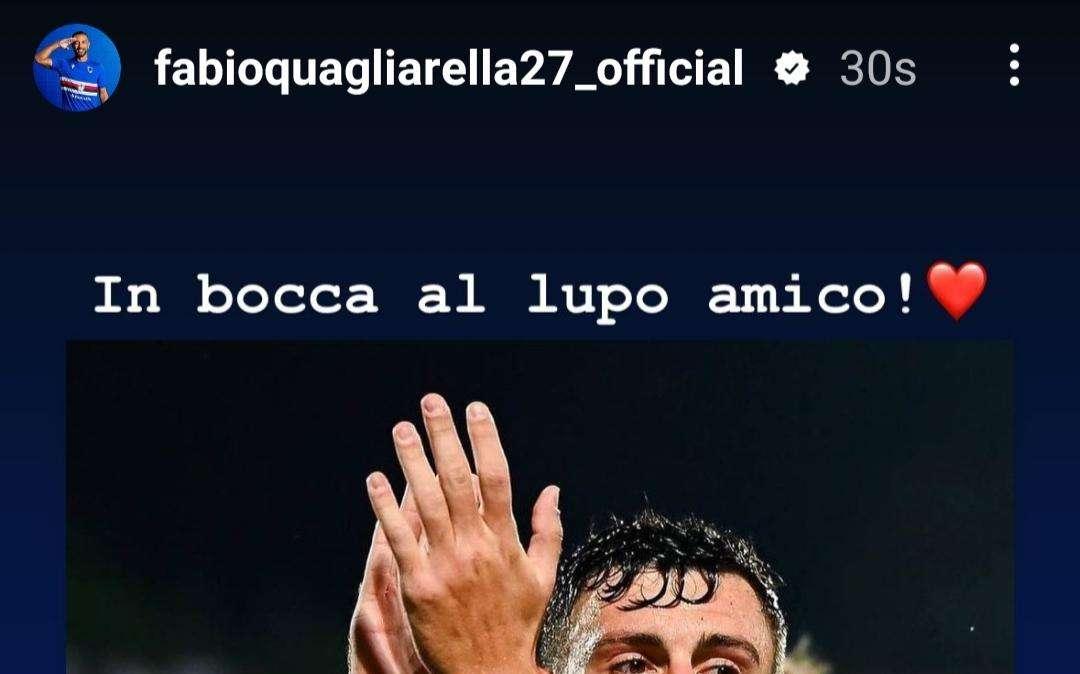 Ex Sampdoria Quagliarella a Ferrari: "In  bocca al lupo amico"