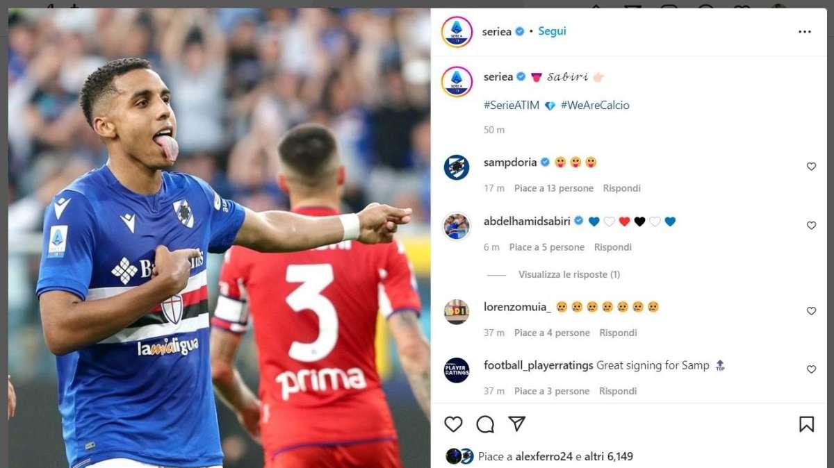 Lega Serie A celebra esultanza Sabiri in Sampdoria - Fiorentina