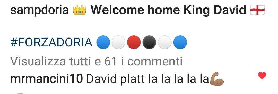 Ex Sampdoria, il saluto social di Mancini a David Platt