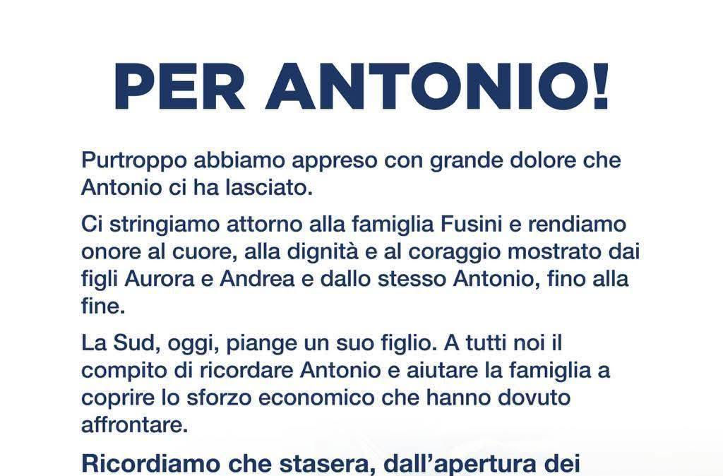 Scomparsa di Antonio Fusini, il comunicato dei Gruppi della Sud