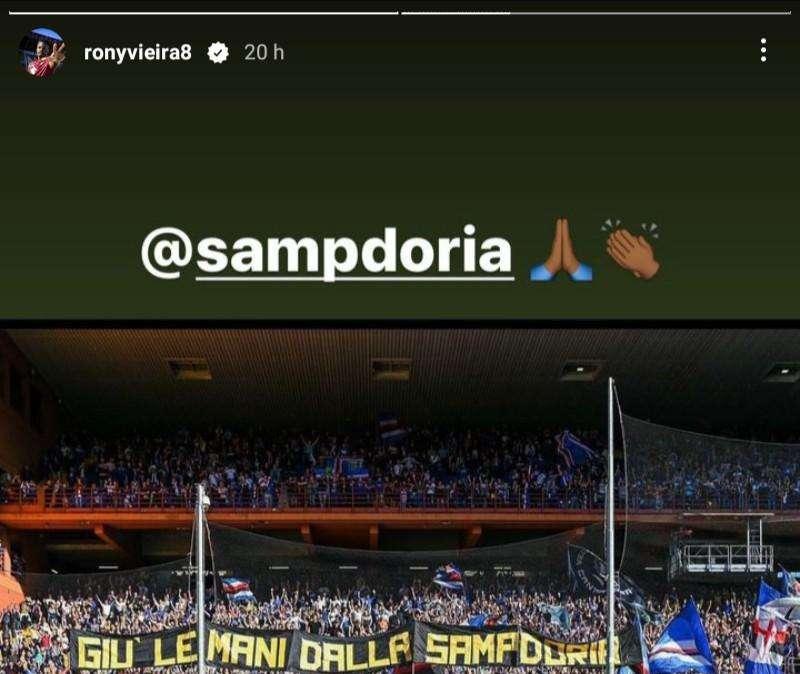 R. Vieira solidale con il messaggio della Sud: "Giù le mani dalla Sampdoria"