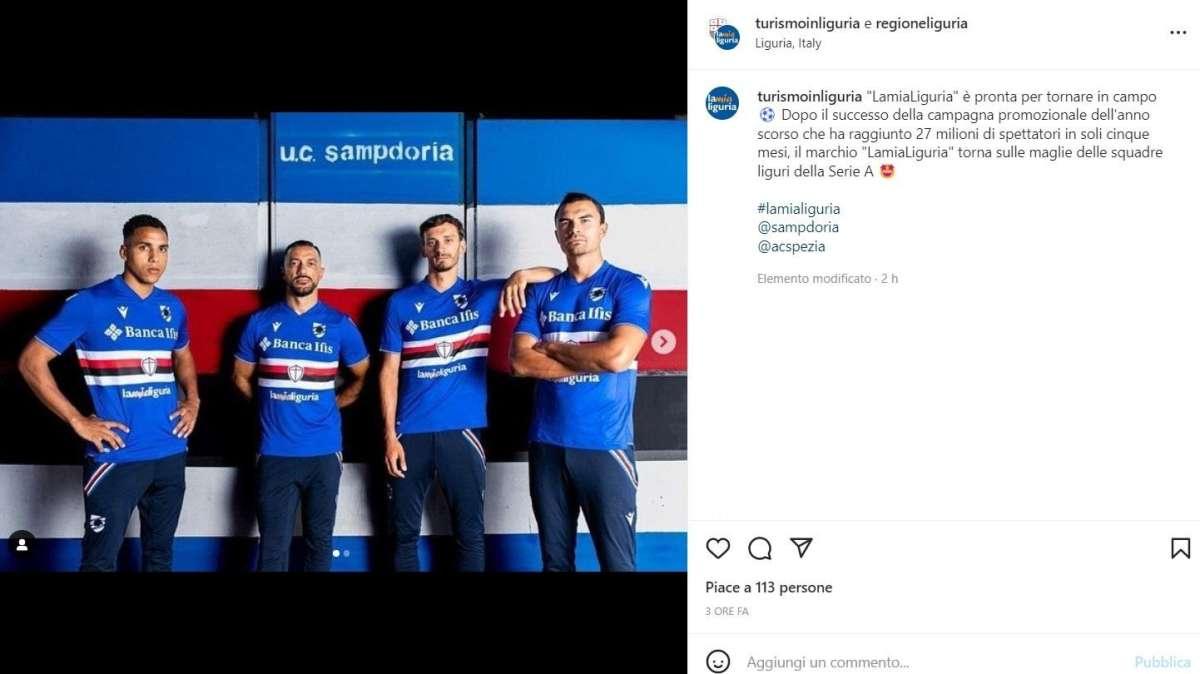 Sponsor "LamiaLiguria" torna sulle maglie di Sampdoria e Spezia