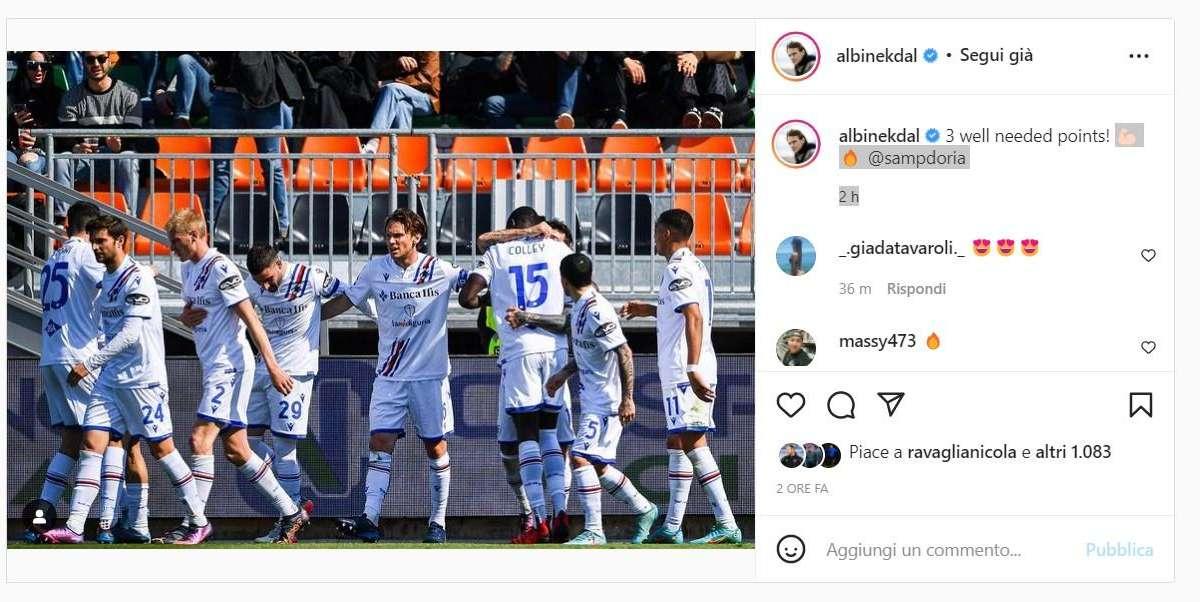 Sampdoria, Ekdal celebra la vittoria: "3 punti che ci servivano!"