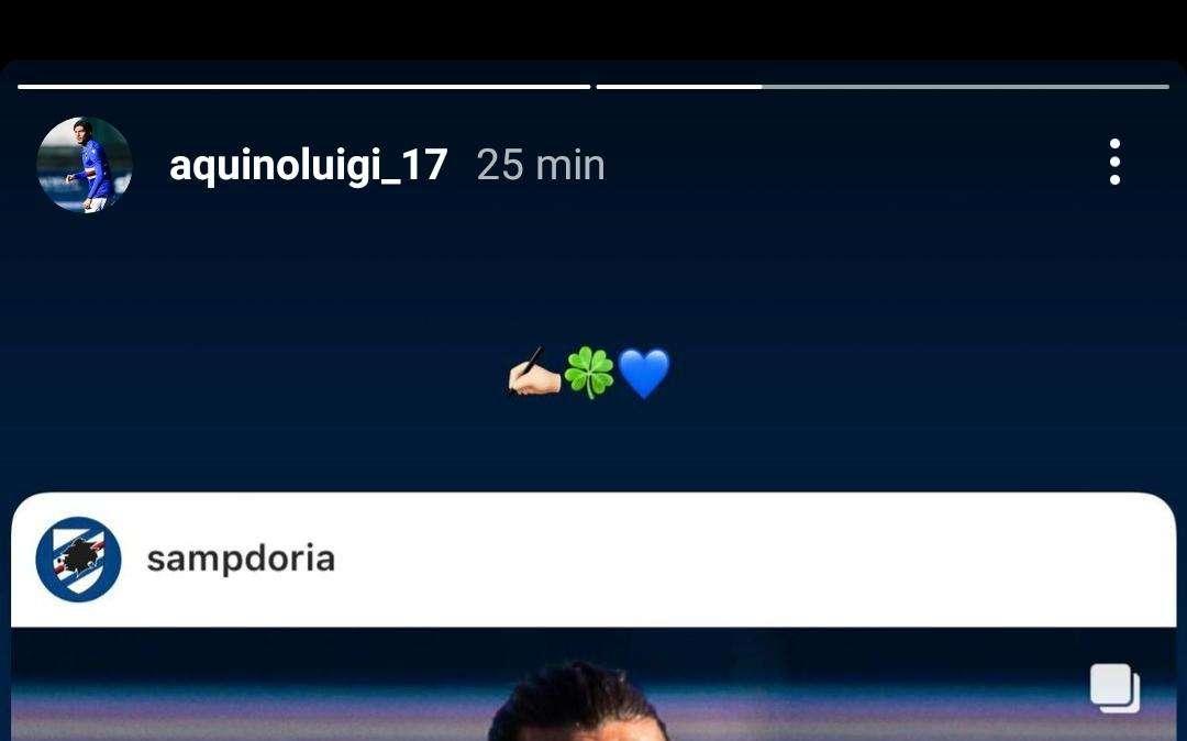 Sampdoria Primavera, il post social di Aquino per il rinnovo