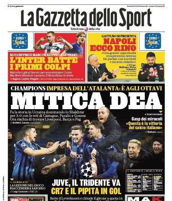 La Gazzetta dello Sport in prima pagina: "Mitica Dea"