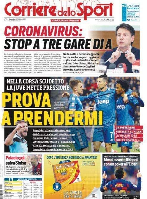 Corriere dello Sport: "Coronavirus: stop a 3 gare di A. C'è Atalanta-Sassuolo"