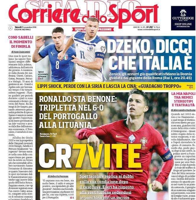 La prima pagina del Corriere dello Sport: "CR7 Vite"