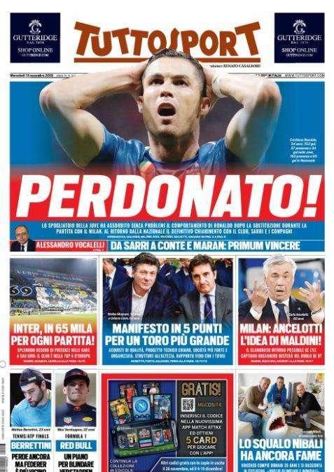 Tuttosport in prima pagina su Cristiano Ronaldo: "Perdonato!"