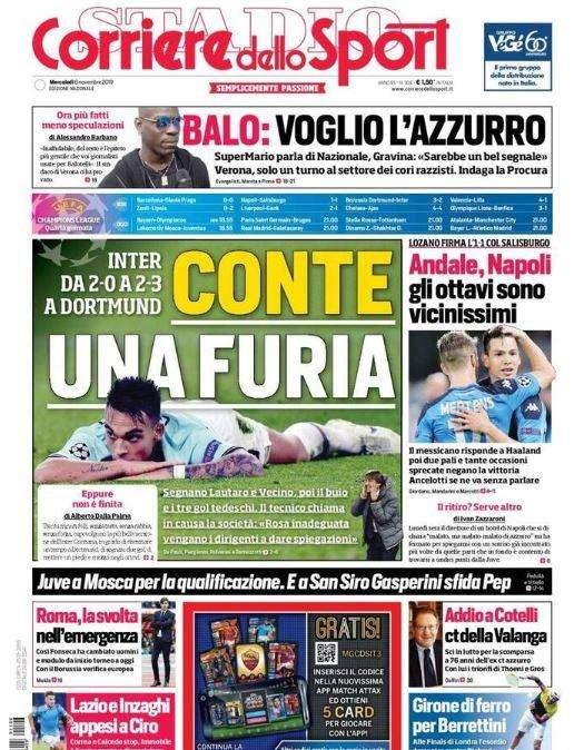 La prima pagina del Corriere dello Sport: "Conte una furia"
