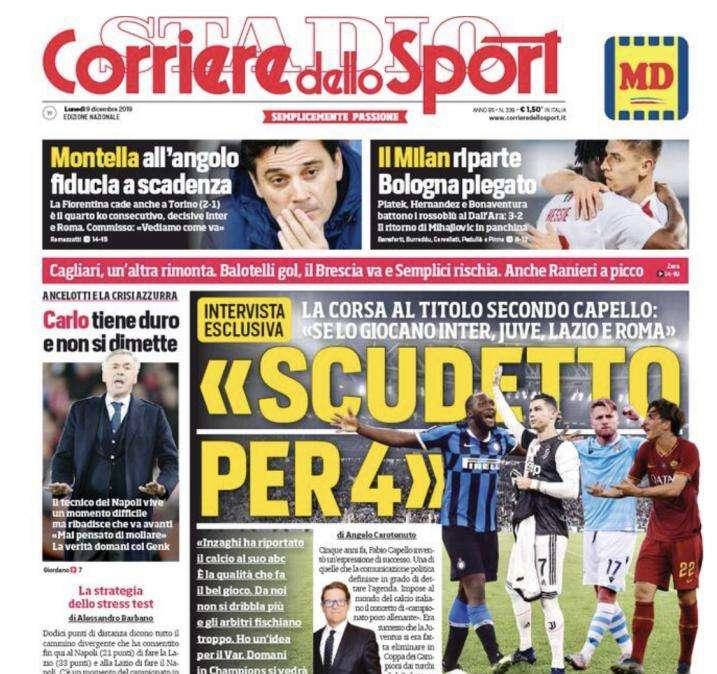 La prima pagina del Corriere dello Sport, Capello: "Scudetto a 4"