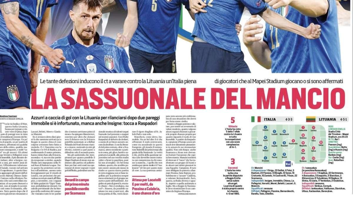 Corriere dello Sport: "La Sassuonale del Mancio. Scopriamo il futuro"
