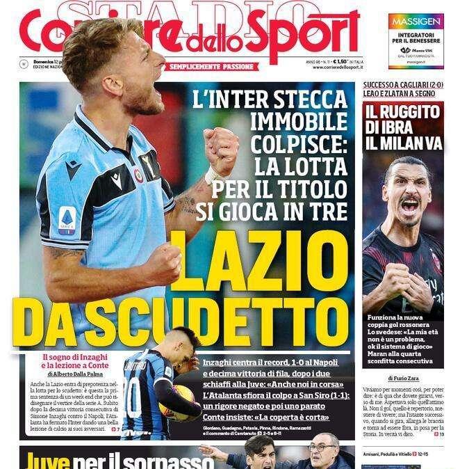 Corriere dello Sport prima pagina oggi: "Lazio da scudetto"