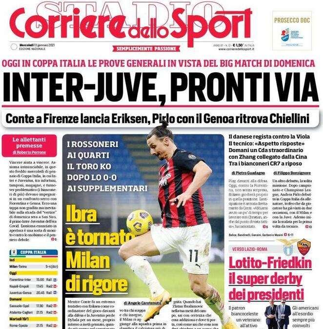 L'apertura del Corriere dello Sport: "Inter-Juve, pronti via"