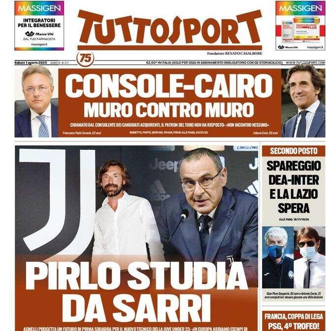 L'apertura di Tuttosport sulla Juve: "Pirlo studia da Sarri"