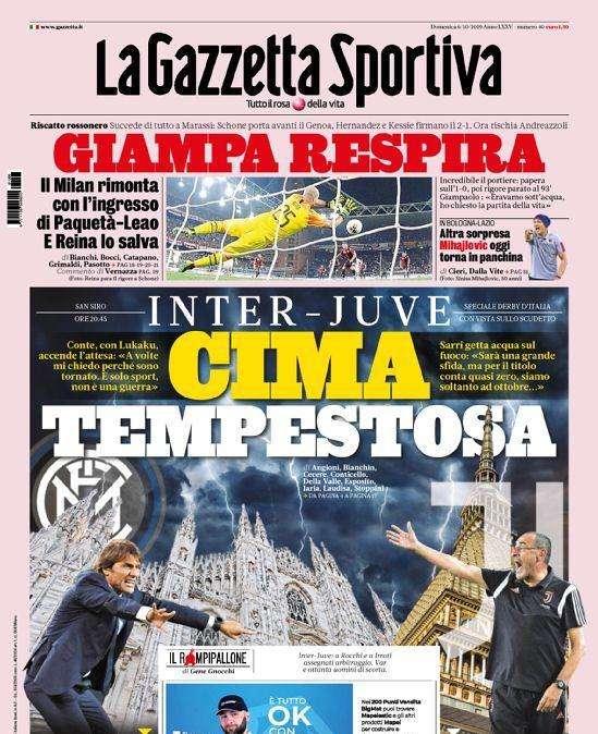 Gazzetta Sportiva in prima pagina: "Cima tempestosa"
