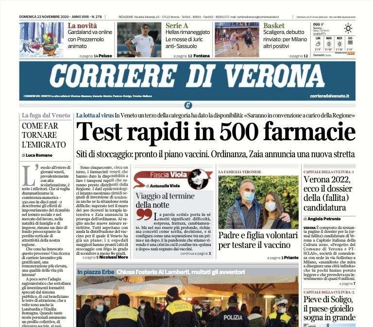 Corriere di Verona: "Hellas rimaneggiato. Le mosse di Juric anti-Sassuolo"