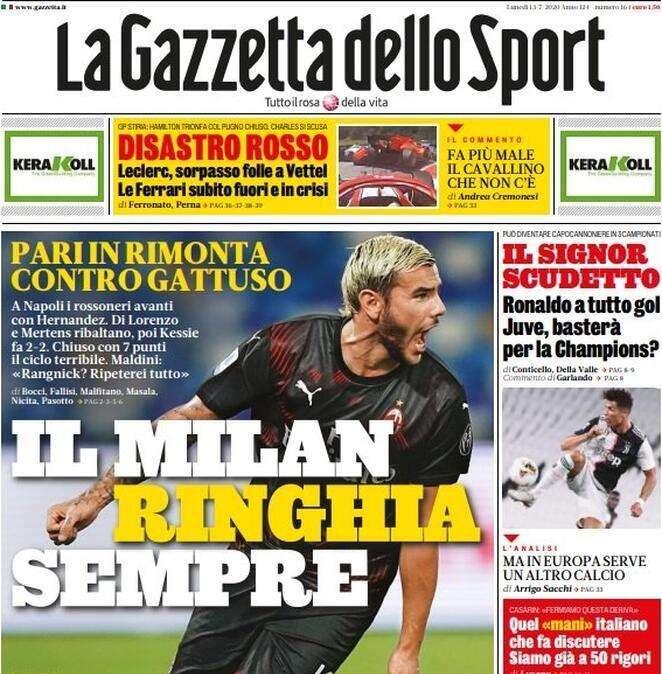 La Gazzetta dello Sport in apertura: "Il Milan ringhia sempre"