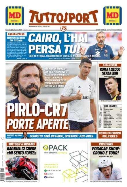  Tuttosport in apertura sulla Juve: "Pirlo-CR7, porte aperte"