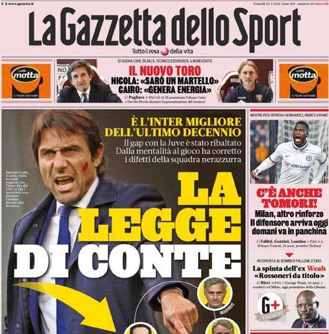 La Gazzetta dello Sport in apertura sull'Inter: "La legge di Conte"