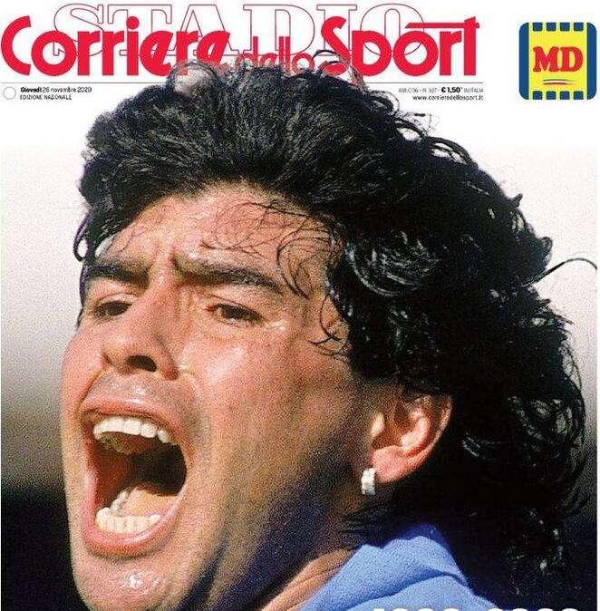 L'apertura del Corriere dello Sport con l'urlo di Maradona: "Diego vive"