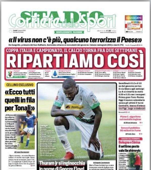 Corriere dello Sport: "Sassuolo, Carnevali: 'Ora riaprire gli stadi'"