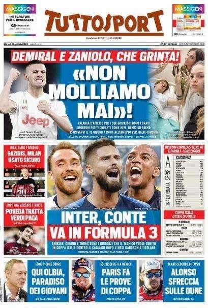 Tuttosport prima pagina oggi: "Non molliamo mai!"