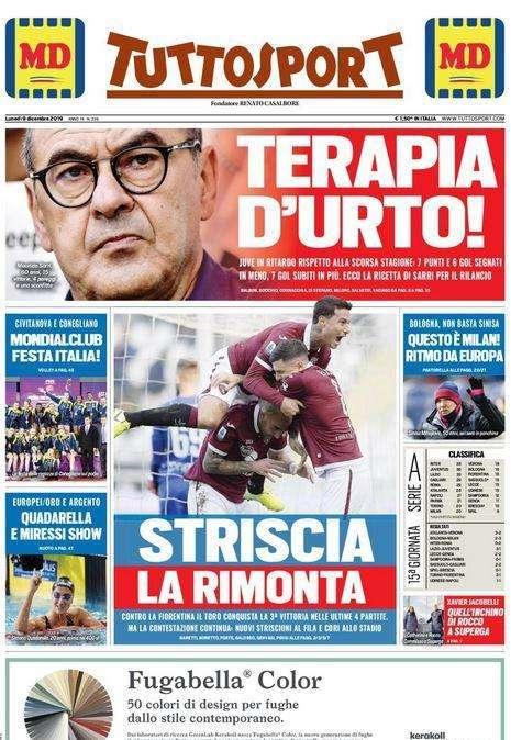  Tuttosport in prima pagina sul Torino: "Striscia la rimonta"