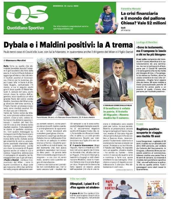 L'apertura di QS: "Dybala e i Maldini positivi: la A trema"