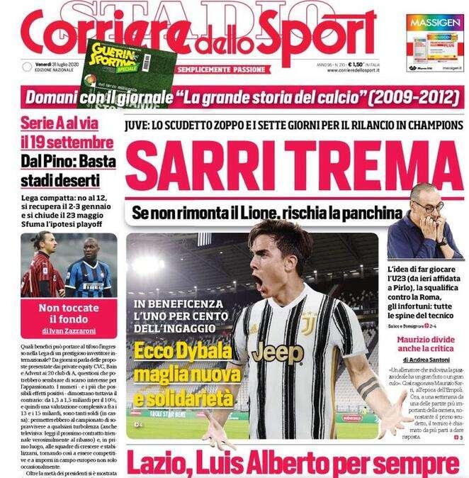 L'apertura del Corriere dello Sport sui bianconeri: "Sarri trema"