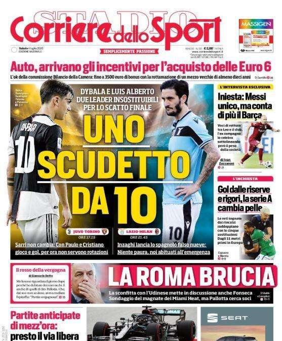 Corriere dello Sport in apertura su Juve e Lazio: “Uno scudetto da 10”